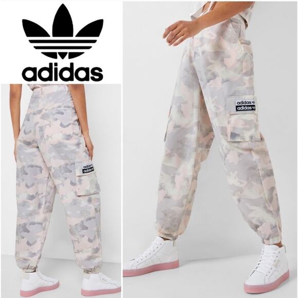 adidas Originals Pink Camo Track Pant Ripstop Cargo Jogger Womens small Baggy - Picture 1 of 10